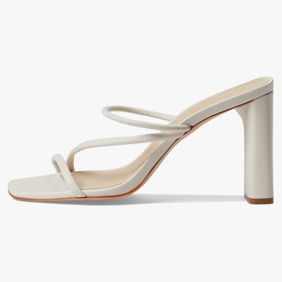 SCHUTZ Chessie Leather Asymmetrical Strap High Heel Sandals in Pearl - Picture 2 of 13